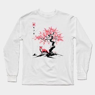 Minimalist Fox Ink Japanese Streetwear Novelty Retro Red Fox Long Sleeve T-Shirt